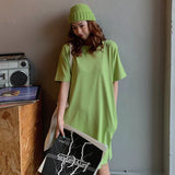 Casual Loose Solid T Shirt O Neck Mini Dress Batwing Short Sleeve Basic Dresses