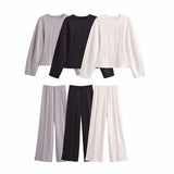 Sports Solid Suit 2025 Spring Double-Sided Cloth Collar Collar Jersey Elastic High-Waisted Trousers
