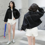 Jacket Jeans Coats Women 2019 Autumn Vintage Rivets Black Jaqueta Feminina Casacas Casual Woman Short Bomber Jeans