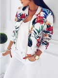 Women Autumn Retro Floral Print Zipper Short Casual Jacket Long Sleeve Outwear Basic Jacket Bombe Famale