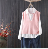 Solid Color V-neck Knitted Sweater Vest Female Simple Commuter Sleeveless Fashion Sweater Vest Pullover Women Spring