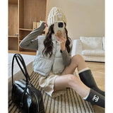 Vagajia Female 2024 Autumn Winter New Simple Versatile Stand Collar Zipper Drawrope Waist Design Sense Plus Thick Cotton Coat-Outfit