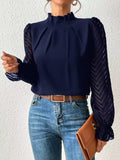 Spring And Autumn New Solid Color Half Height Folding Spliced Wavy Lotus Leaf Side Long Sleeve Yarn