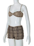 Leopard Print Ruffles Cami Bra Top and Shorts Set-Outfit