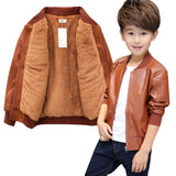 Arrived Boys Coats Autumn Winter Fashion Korean Children's Plus Velvet Warming Cotton PU Leather Jacket For 1-11Y Kids
