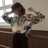 Plant Floral Print Vintage Blouse Long Sleeve Tops And Blouses Button Up Collar Shirt Designer Shirts Women