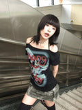 Halter Letter Print Tops Women Sexy Off Shoulder Tshirts Harajuku Bottoming Casual Tee Y2k Aesthetic Grunge