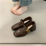 Zingj Retro Square Head Thick Heel Single Shoes Female 2024 Spring And Autumn New Korean Version Of Fairy High Heels Mary Jane Small Leather