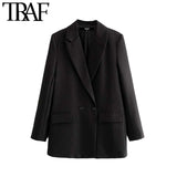 Women Chic Office Lady Double Breasted Blazer Vintage Coat Fashion Notched Collar Long Sleeve Ladies Outerwear Stylish