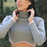 Winter Whiter Turtleneck Vintage Sweater Tops Knitted Y2k Long Sleeve 2022 Autumn Green Women Casual Crop Top Slim