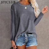 Spring Autumn New Fashion Solid T-shirts Harajuku Long Sleeve Cotton Tee Shirts Elegant Y2K O Neck Female Clothes Top