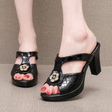 Fish Mouth Cool Slippers Women's Summer Waterproof Table Thick Bottom Thick Heel Hollow Fitting Room Shoes Drag Large Size Outside Wearing A Word