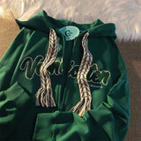 High Street Flocking Letter Hooded Sweater Men and Women Loose Niche All Match Cardigan Jacket Oversized