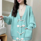 Zingj Winter Korean Department New Style Ox Horn Buckle Knit Cardigan Languid Lazy Wind Sweater Design Feeling Loose Fashionable Casual Jacket Female-Outfit