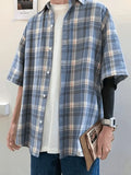 Men's Checkered Print Button Down Shirt-Outfit