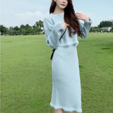 Zingj Autumn / Winter Loose Sweater Bottom Skirt Fashion Two-Piece Set Of Korean Version Of The New Long-Sleeved Knit Dress Suit Female-Outfit