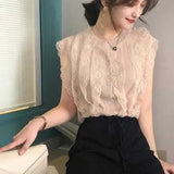 Zingj Summer New Lace Hook Flower Hollow Bottom Shirt Thin Slim Sleeveless Vest Sweater Top Women's