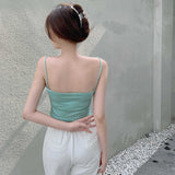 Women Summer Thin Plaid Vintage Irregular Bellyband Cropped Basic Tops Slim Sexy All-match Cool Stretchy Casual