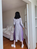 Gradient Purple High Fashion Ruched Dress Long Sleeve Cut Out A Line Long Midi Puff Sleeve Dress Autumn Clothes