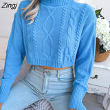 Twist Short Knitted Sweater Pullover for Women Fall Sweater 2022 New Solid Long Sleeve Turtleneck Cropped Crop