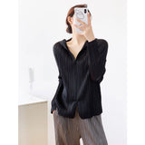 Folded 2025 Summer Folding New Zipper Open-Shirt Solid Color High-End Feel Wrinkled Top Shirt