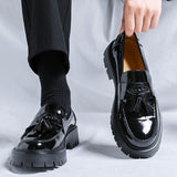 Zingj Small Leather Shoes Men's Platform Korean Version Of Tassel A Foot Pedal Formal Casual Height Hair Stylist Men's Shoes