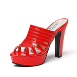 Sgesvier 2022 Summer Women Patent Leather Sandals Sexy Platform Super High Heel Slippers Lady Shoes Gold Red White Black Size