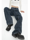 Blue Womens Jeans High Waist Vintage Straight Baggy Denim Pants Streetwear American Style Fashion Wide Leg Denim