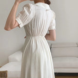 Chic Ladies A-Line Shirt Vestidos Summer 2021 Elegant Slim Waist Female Single-Breasted