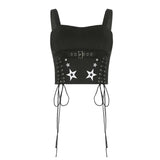 Women Tank Tops Summer Gothic Punk Style Casual Star Print Bandage Crop Tops for Streetwear Club
