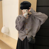 Zingj Horn Button Solid Color Sweater Coat Women's Winter 2024 New Loose Lazy Wind Hoodie Knit Cardigan-Outfit