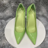Green Curl Upper Women Patent Pointed Toe Stiletto High Heels Sexy Ladies Party Dress Shoes Club Dance Pumps