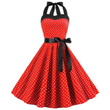 Women Polka Dot Print Summer Dress Sexy Retro White Halter Vintage Dress 2022 Robe Femme Pin Up Rockabilly Party