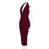 Burgundy Large Collar Halter Midi Dress- Outfit