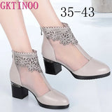 Fashion Sandals Mesh Genuine Leather Shoes Woman High Heel Sandals 2021 New Breathable Cool Boots Summer Women