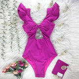 New Sexy One Piece Swimsuit Solid Backless Push Up Swimwear Women Ruffle Swimsuit Bodysuit Bathing Suit Beach Wear