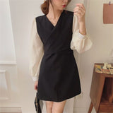 Zingj Long-Sleeved Chiffon Dress Waist Show Thin Bottom Skirt Female New Fake Two Foreign Style Small Short Skirt-Outfit
