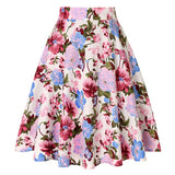 Vintage Floral Printed A Line Tunic Women Skirts High Waist Female 50s 60s Swing Rockabilly Skirts Spring