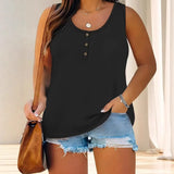 Women's Summer Sleeveless Button Solid Color U-Neck T-Shirt Women Can Open A T-Shirt
