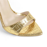 Onlymaker Women's Peep Toe Mules Gold Slip On Thin High Sandals Big Size Classic Fashion Lady Sandals