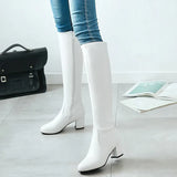 Fashion Zipper Knee High Boots Women Soft Pu Leather Thick High Heels Long Boots Autumn Winter Woman Shoes Size