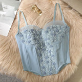 SummerWomen Retro Sweet Strap Tank Camis Corset Crop Tops with Built In Bras Chic Woman Tanks Camisoles Slim Crop