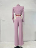 Violet Crop Blazer And Cut Out Trousers Matching Set- Outfit