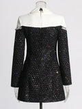 Socialite Small Sweet Wind Autumn 2025 New Style Sequins Bump Color Heavy Industry Nail Bead Slim Long Sleeve A Line