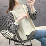 Zingj Dress 2024 New Loose Coat Sweater Knit Bottom Shirt Jacket Korean Version Fake Two Sets Of Women's Hoodie-Outfit