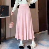 Zingj And Winter Loose Cover Meat Show Thin White Knit Skirt Female Pleated Skirt Lazy Casual Long Skirt Big Skirt-Outfit