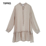2021 New Women Mini Dress Chiffon Long Sleeve A Line Floral Print Femme Loose Elegant