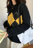Vintage Argyle Pullover Sweater- Outfit