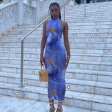 Women Summer Fashion Backless Sleeveless Printed Bodycon Slim Pencil Dress 2021 Female Clothing Streetwear