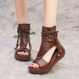 New Summer Black Women Leather Sandals Cool Boots Platform Shoes Wedges Sandals Women Shoes Fashion Outdoor
